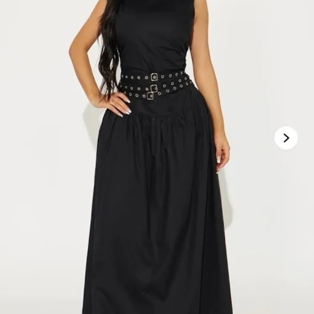 NWT Black Sleeveless Maxi Dress - XL -Studded Belt Wedding Guest Minimalist Glam